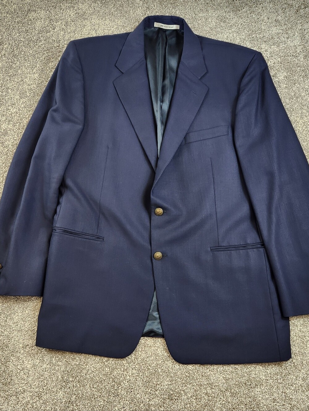 Hickey Freeman Jacket Navy Blue 44 Regular Worsted Wool Mohair Bronze Buttons